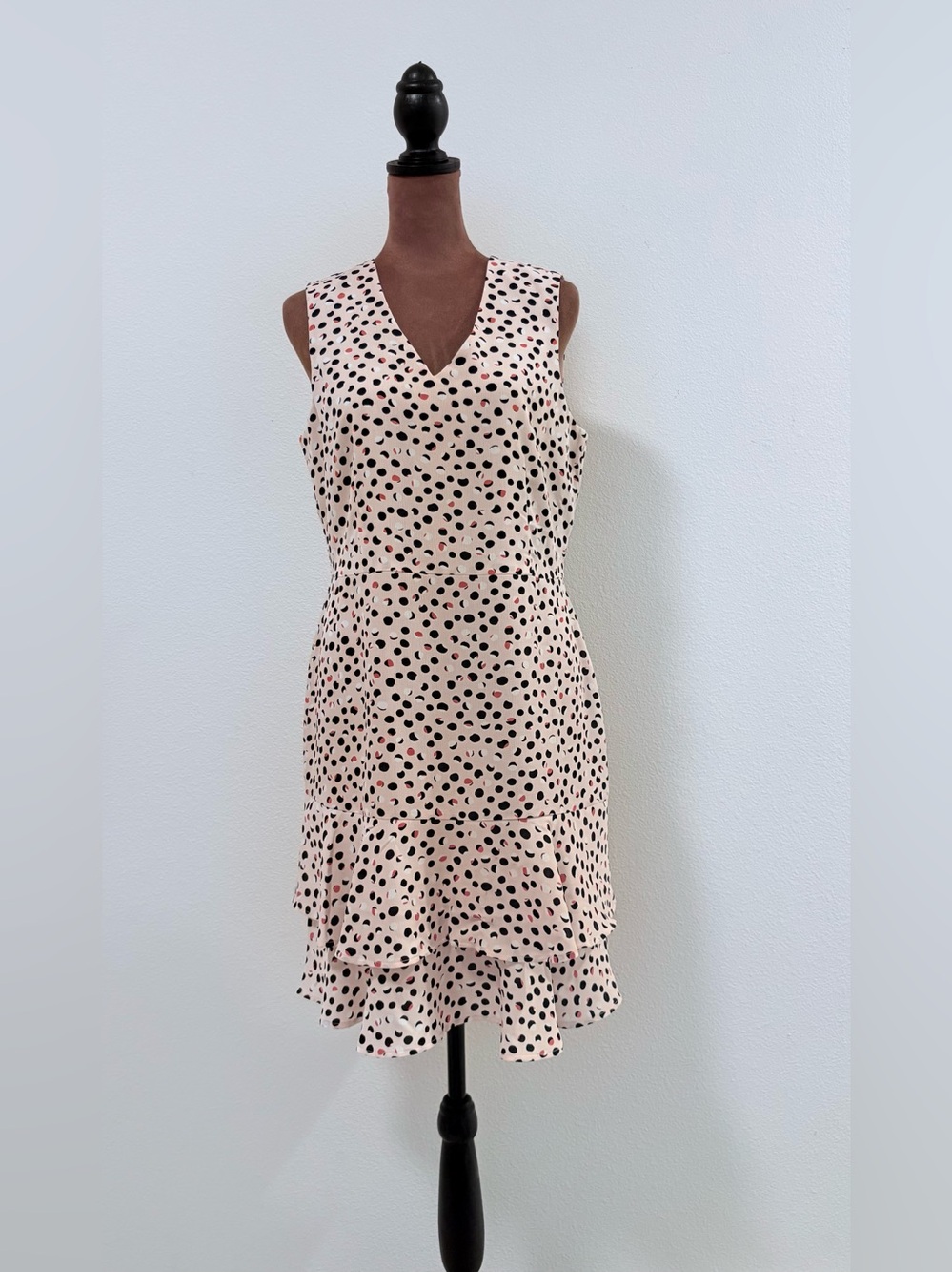 A New Day Taylor Mini Dress Pink Polka Dot V-Neck Sleeveless Size 8 Petite